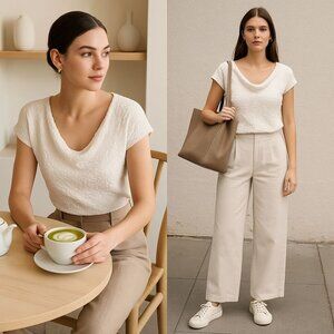 Maeve Anthropologie Women Ivory Knit Top M Clean Girl Minimalist Neutralcore